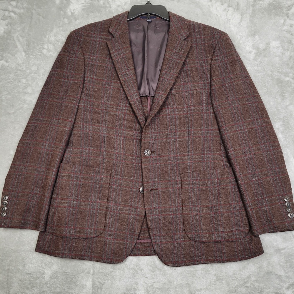 Jos A Bank 1905 Men's Blazer 42R Brown Red Plaid Wool Slim Fit Sport Coat Jacket